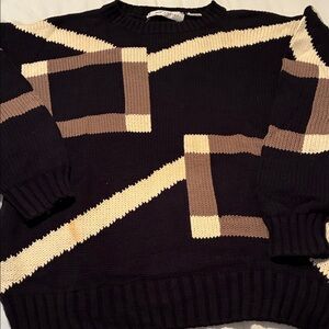 Men's Crewneck Sweater - Black, Cream, and Brown